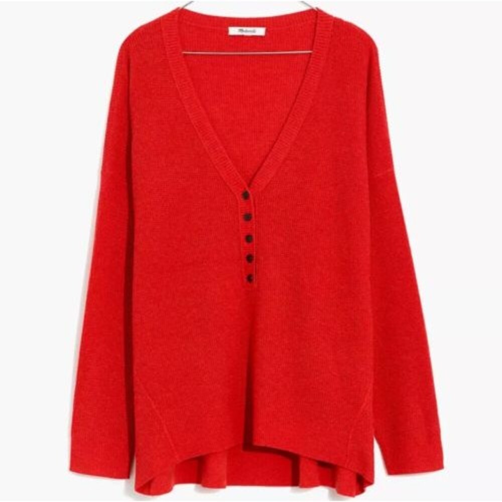 Madewell Red V-Neck Button-Front Sweater